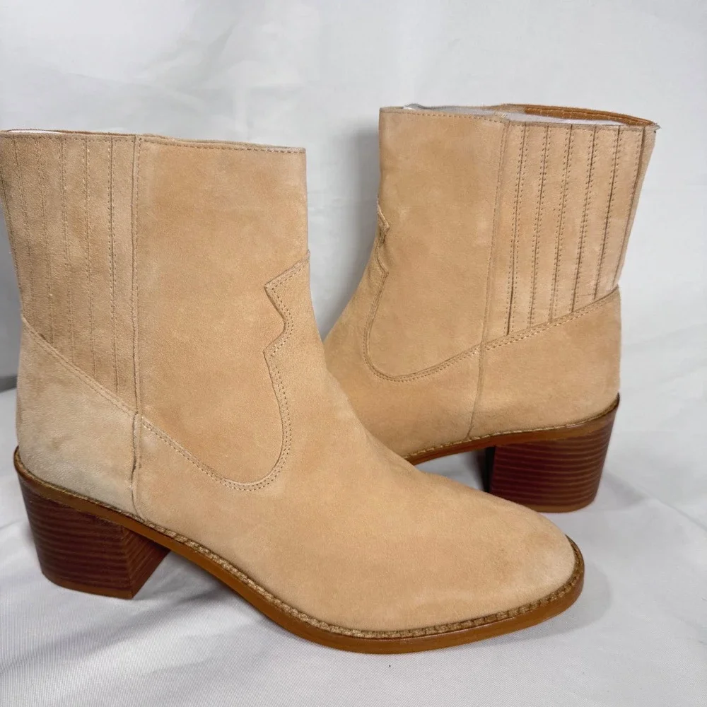 NEW 42 Gold Miley Natural Suede Western Ankle Booties Block‎ Heel Women's US 11